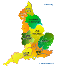 regional traffic news map of england