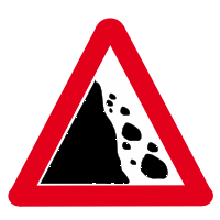 Warning Road Sign for falling or fallen rocks