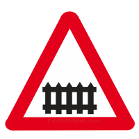 Warning Road Sign for Level Crossing ahead with gates
