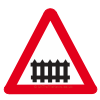 UK Road sign for beware Level crossing with barrier or gate ahead
