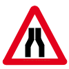 UK Road sign for beware road narrows on both sides