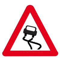 Warning Road Sign for Slippery Road Surface