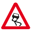 UK road sign for warning slippery road surface